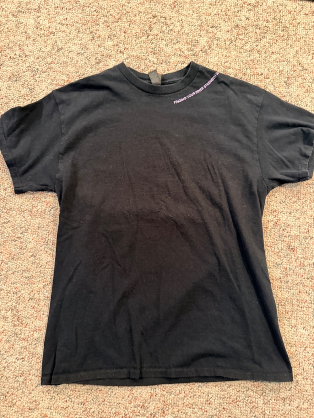Gildan Black Short Sleeve Crew Neck Tee with Subtle Pink Neckline Text